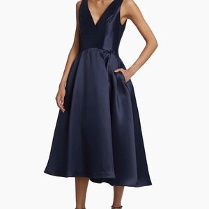 Amsale Navy Satin Midi Dress